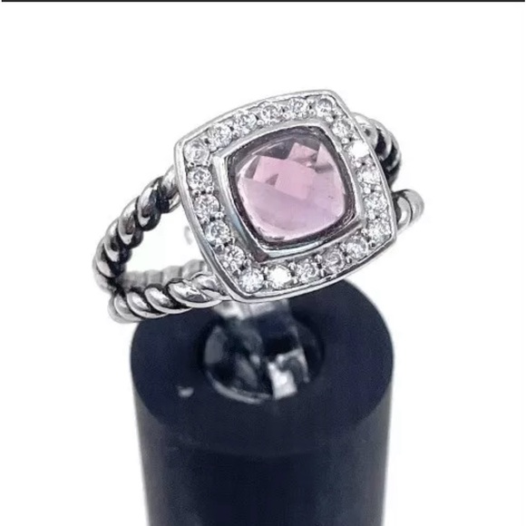 David Yurman Sterling Silver Amethyst and Diamond 7mm Petite Albion Ring